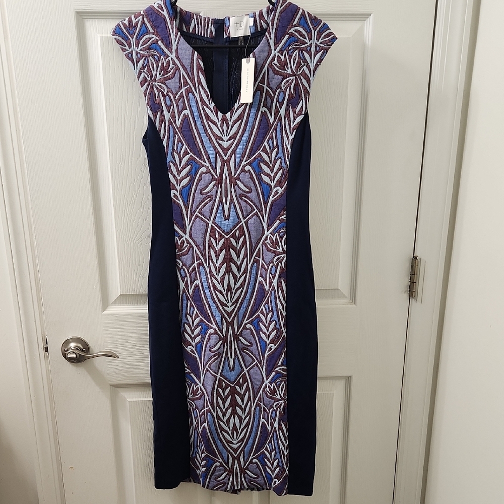 HD in Paris Blue and Purple Geometric Midi Dress